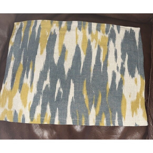 Set 4 Crate & Barrel Babo Jute Cotton Ikat Green Print Placement 14x19 - Picture 2 of 4